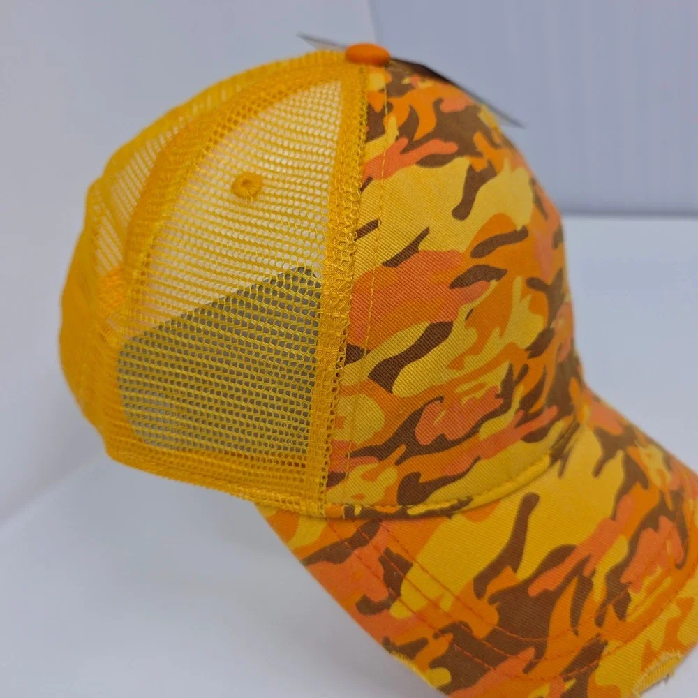 HYP Trucker Hat 59CM Orange Camo Cotton Blend Snapback Mesh Yellow 2012 Vintage